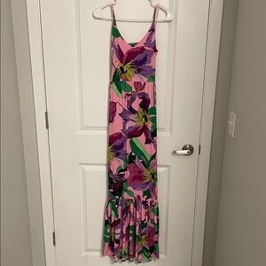 Express Pink Floral Maxi Dress with Purple & Green Accents